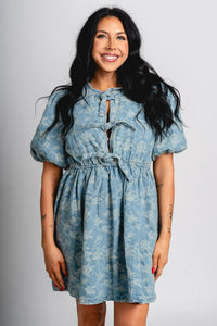 Denim bow front dress denim blue - Affordable dress - Boutique Dresses at Lush Fashion Lounge Boutique in Oklahoma City