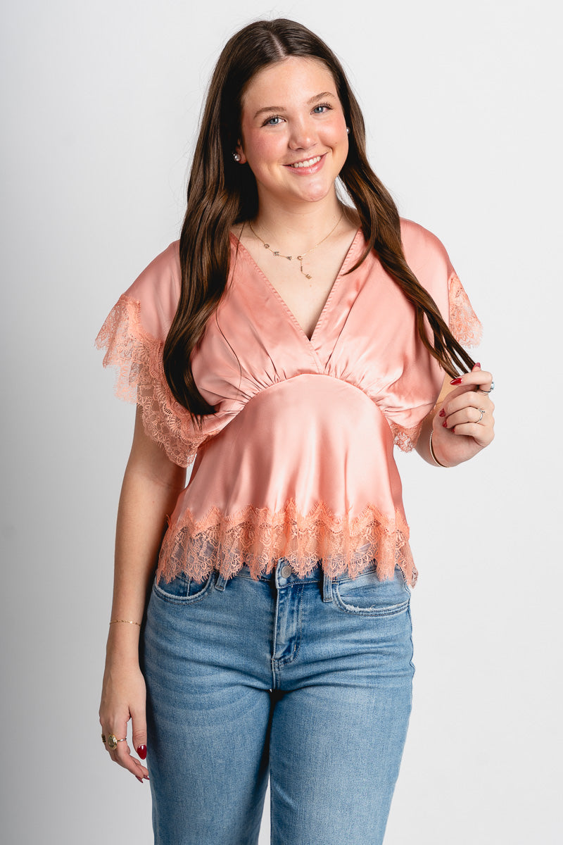 Lace trim blouse blush