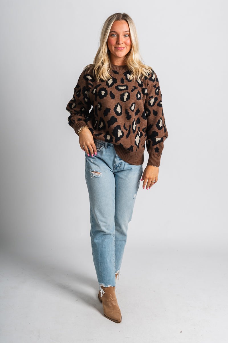 Chunky leopard sweater brown/black - Trendy Sweaters | Cute Pullover Sweaters at Lush Fashion Lounge Boutique in Oklahoma City