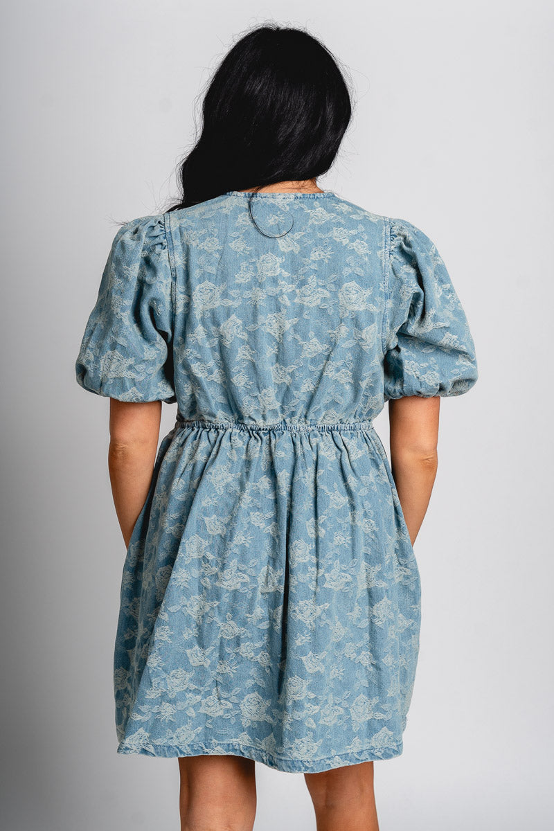 Denim bow front dress denim blue