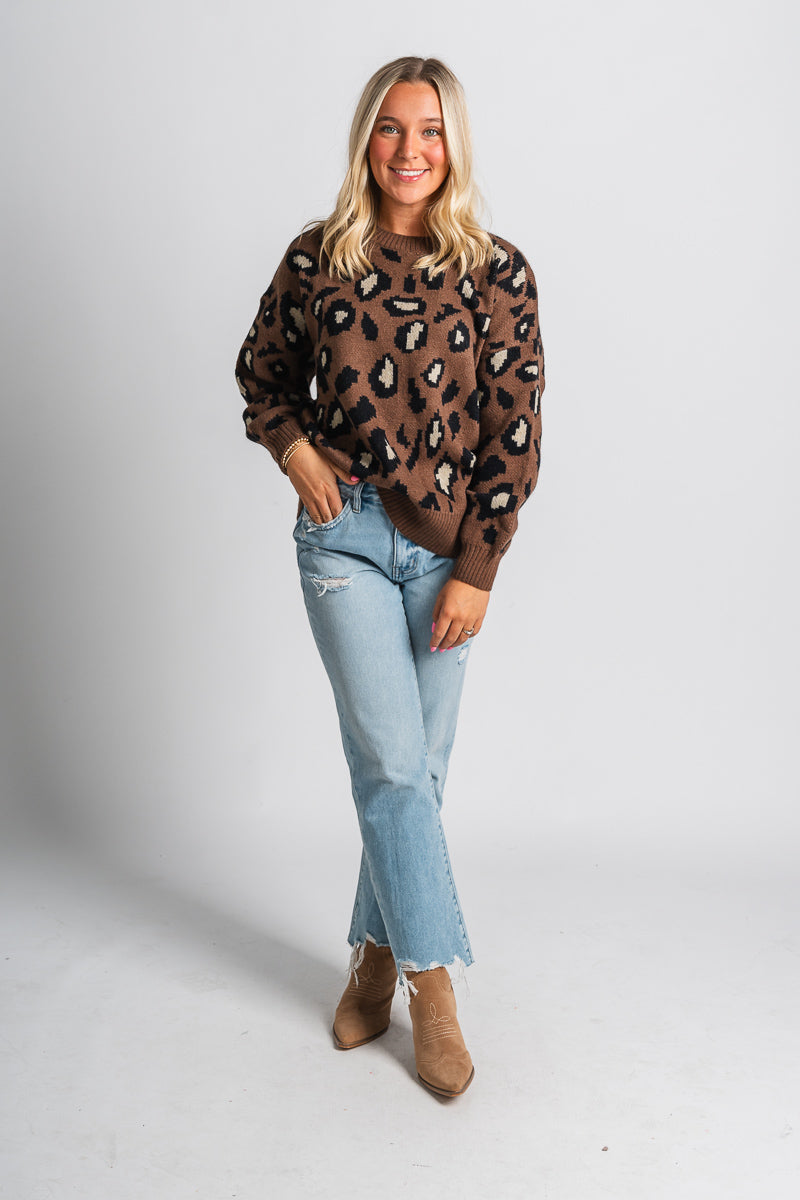 Chunky leopard sweater brown/black – Unique Sweaters | Lounging Sweaters and Womens Fashion Sweaters at Lush Fashion Lounge Boutique in Oklahoma City