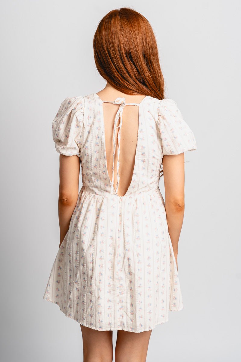 Floral puff sleeve mini dress ivory Stylish dress - Womens Fashion Dresses at Lush Fashion Lounge Boutique in Oklahoma City