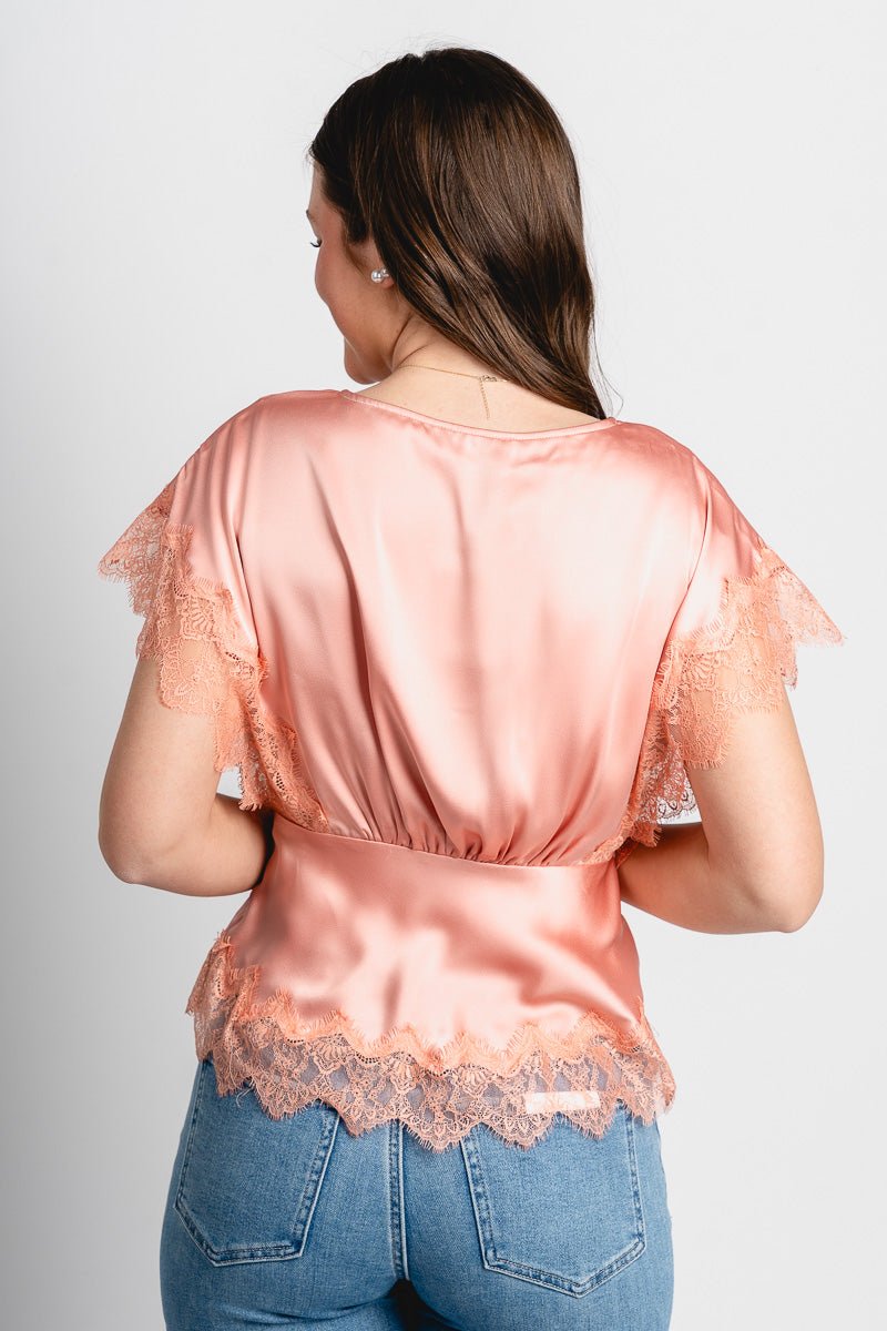 Lace trim blouse blush