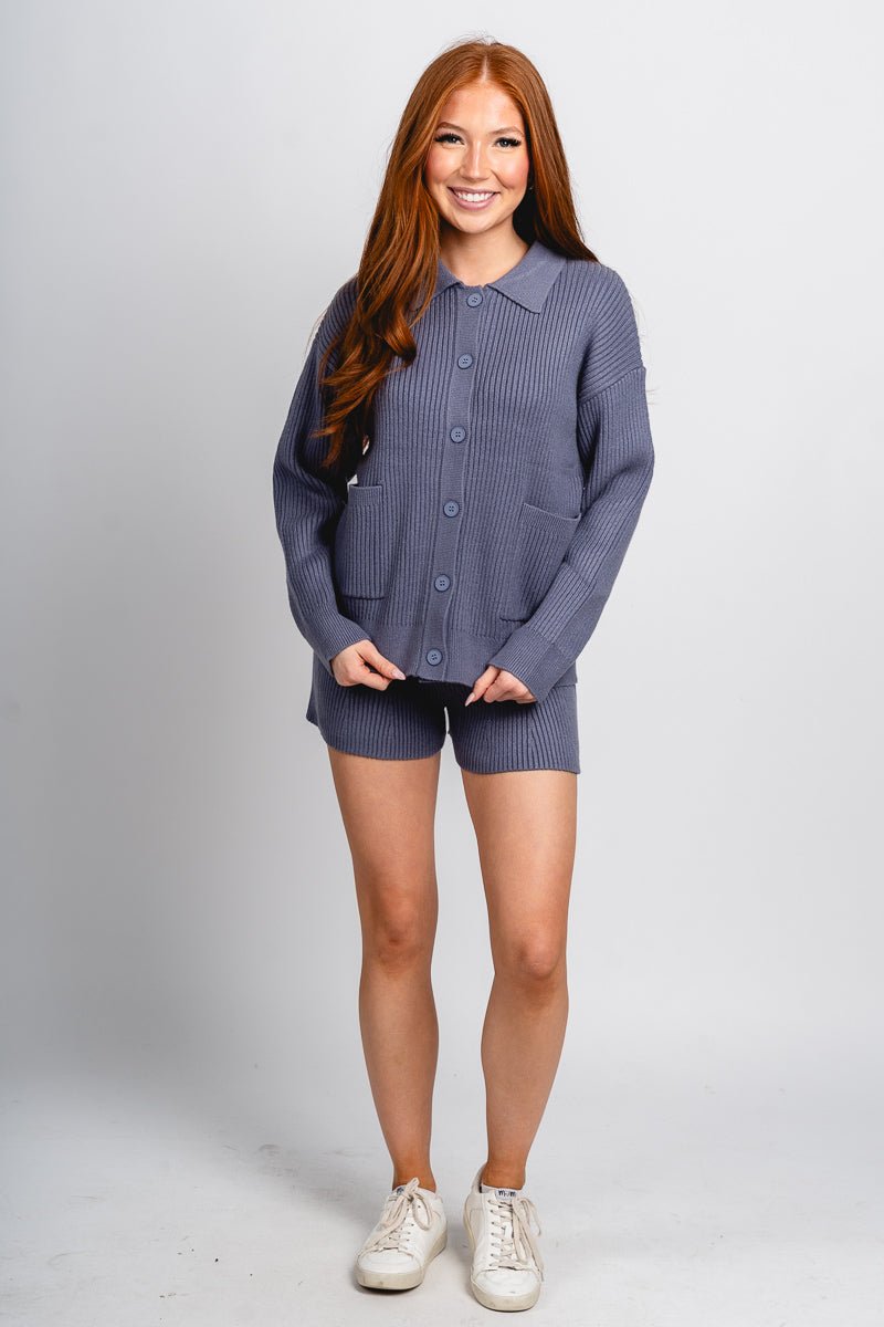 Sweater shorts dusty blue