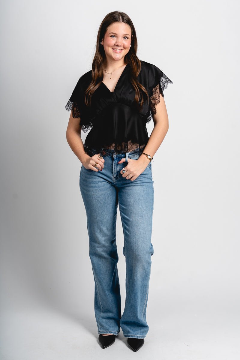 Lace trim blouse black