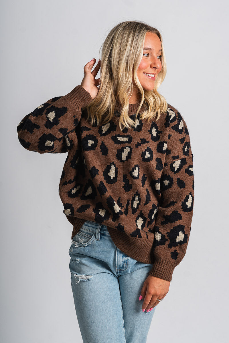 Chunky leopard sweater brown/black – Stylish Sweaters | Boutique Sweaters at Lush Fashion Lounge Boutique in Oklahoma City