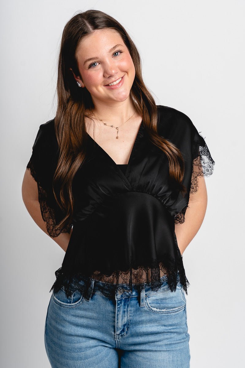 Lace trim blouse black