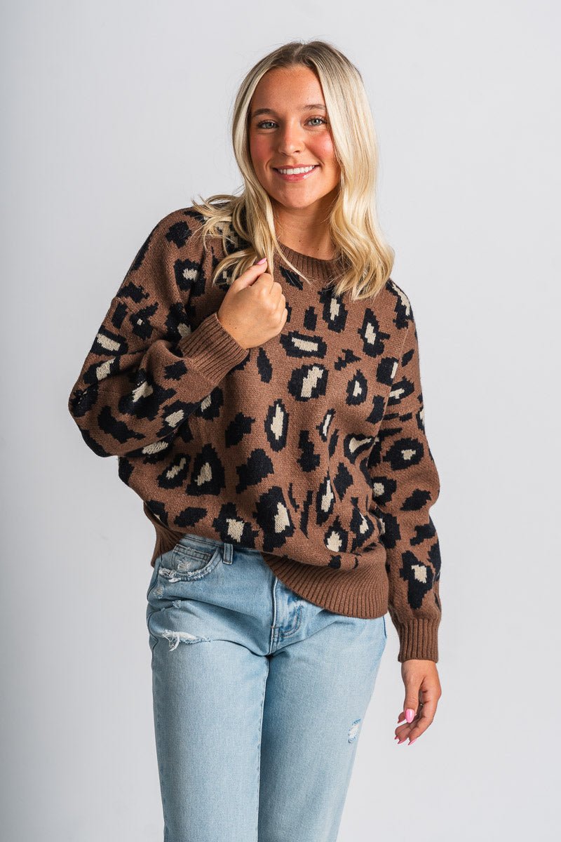 Chunky leopard sweater brown/black – Boutique Sweaters | Fashionable Sweaters at Lush Fashion Lounge Boutique in Oklahoma City