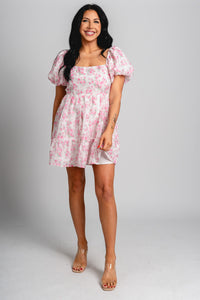 Floral mini dress pink - Affordable dress - Unique Easter Style at Lush Fashion Lounge Boutique in Oklahoma