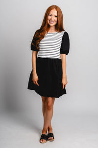 Striped contrast dress black - Trendy dress - Fashion Dresses at Lush Fashion Lounge Boutique in Oklahoma City