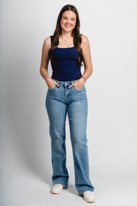 Square neck bodysuit navy - Trendy Bodysuit - Fashion Bodysuits at Lush Fashion Lounge Boutique in Oklahoma City