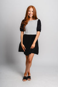 Striped contrast dress black Stylish dress - Womens Fashion Dresses at Lush Fashion Lounge Boutique in Oklahoma City