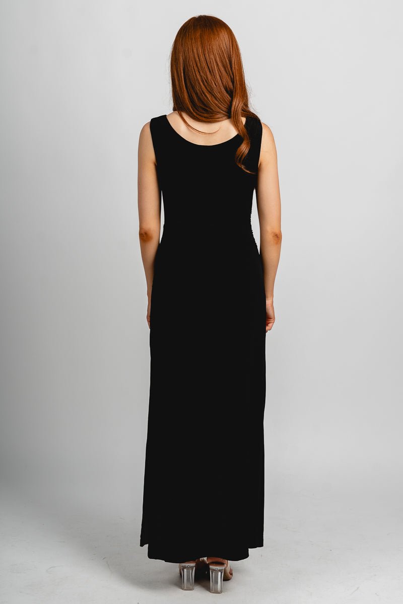 Ruched cut out maxi dress black - Affordable dress - Boutique Dresses at Lush Fashion Lounge Boutique in Oklahoma City