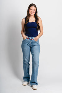 Square neck bodysuit navy Stylish Bodysuit - Womens Fashion Bodysuits at Lush Fashion Lounge Boutique in Oklahoma City