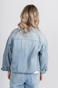 Denim jacket light wash – Unique Blazers | Cute Blazers For Women at Lush Fashion Lounge Boutique in Oklahoma City