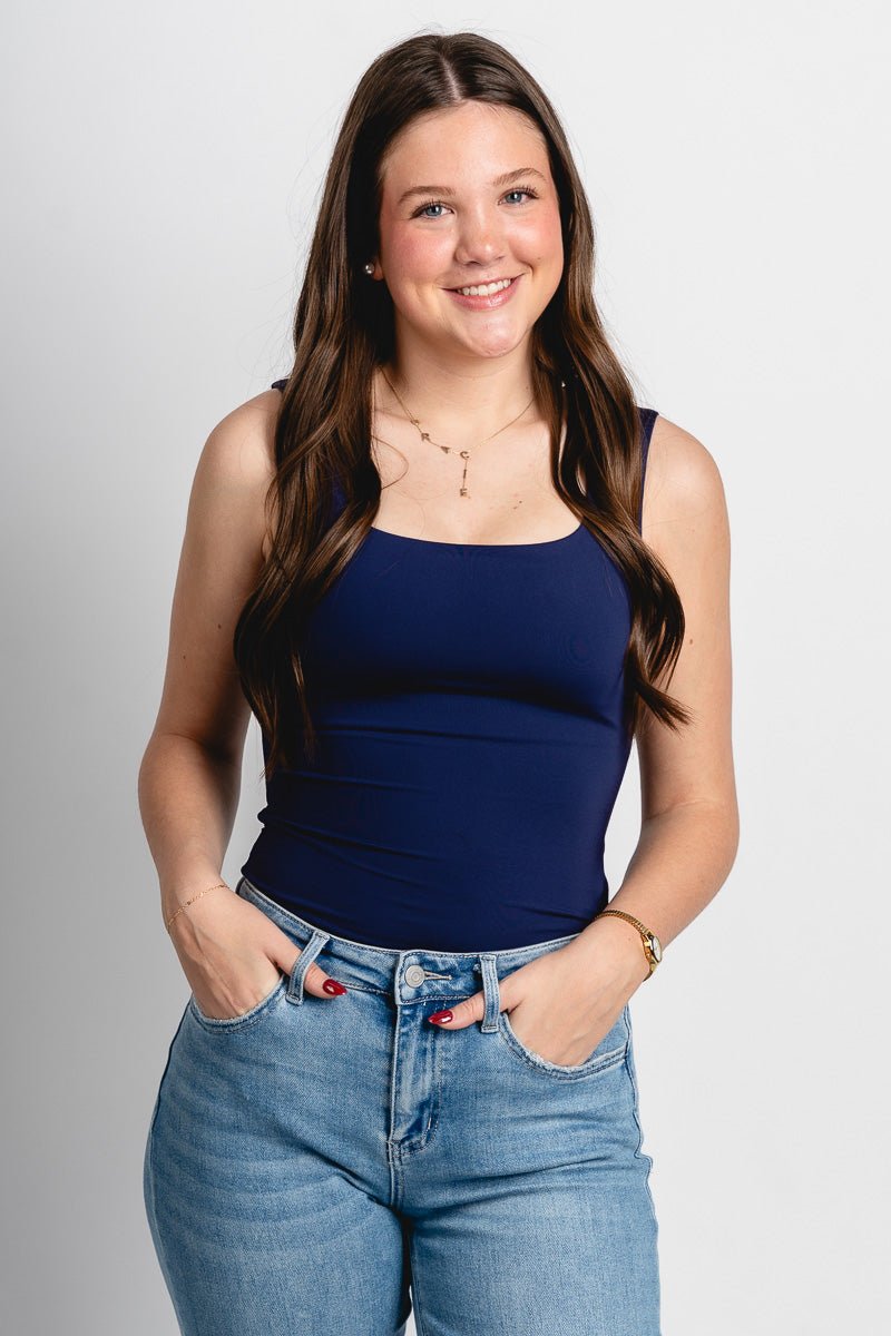 Square neck bodysuit navy - Affordable Bodysuit - Boutique Bodysuits at Lush Fashion Lounge Boutique in Oklahoma City