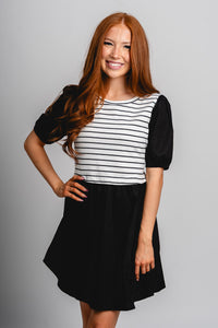 Striped contrast dress black - Cute dress - Trendy Dresses at Lush Fashion Lounge Boutique in Oklahoma City