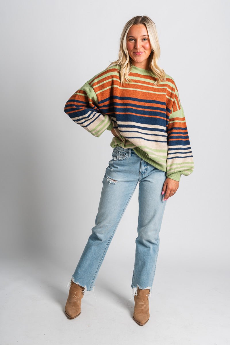 Multi stripe sweater green multi - Trendy Sweaters | Cute Pullover Sweaters at Lush Fashion Lounge Boutique in Oklahoma City