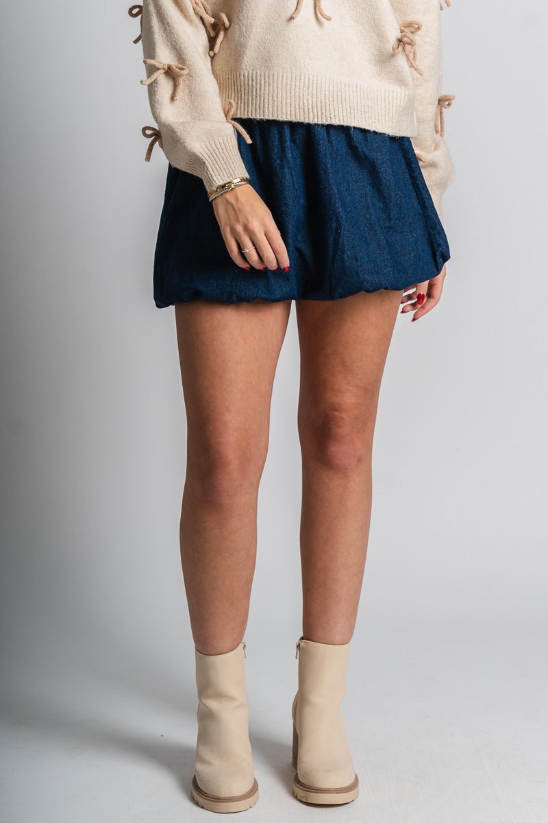 Denim balloon skirt dark denim | Lush Fashion Lounge: boutique fashion skirts, affordable boutique skirts, cute affordable skirts