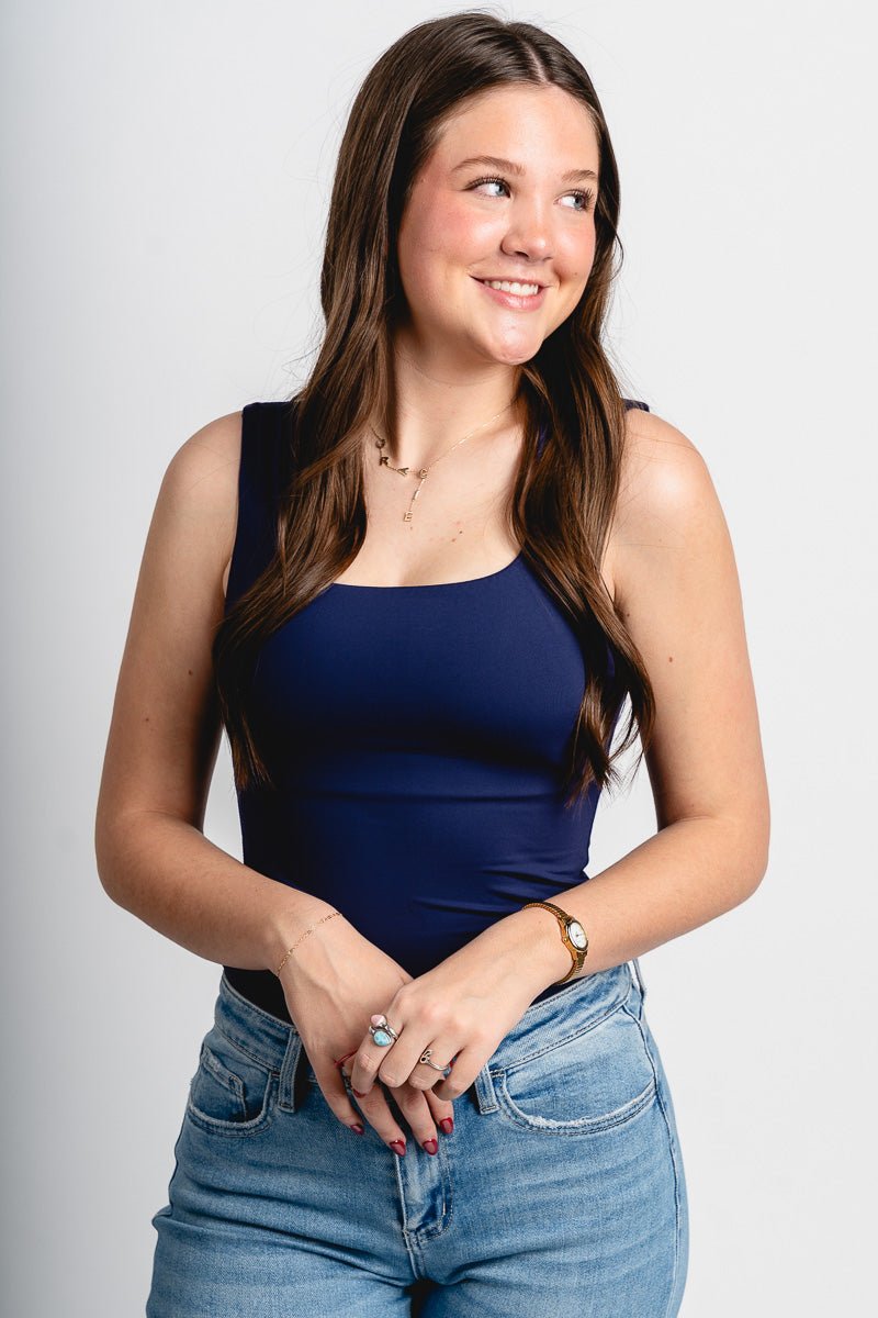 Square neck bodysuit navy - Cute Bodysuit - Trendy Bodysuits at Lush Fashion Lounge Boutique in Oklahoma City