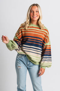 Multi stripe sweater green multi – Stylish Sweaters | Boutique Sweaters at Lush Fashion Lounge Boutique in Oklahoma City