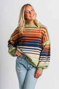 Multi stripe sweater green multi – Boutique Sweaters | Fashionable Sweaters at Lush Fashion Lounge Boutique in Oklahoma City