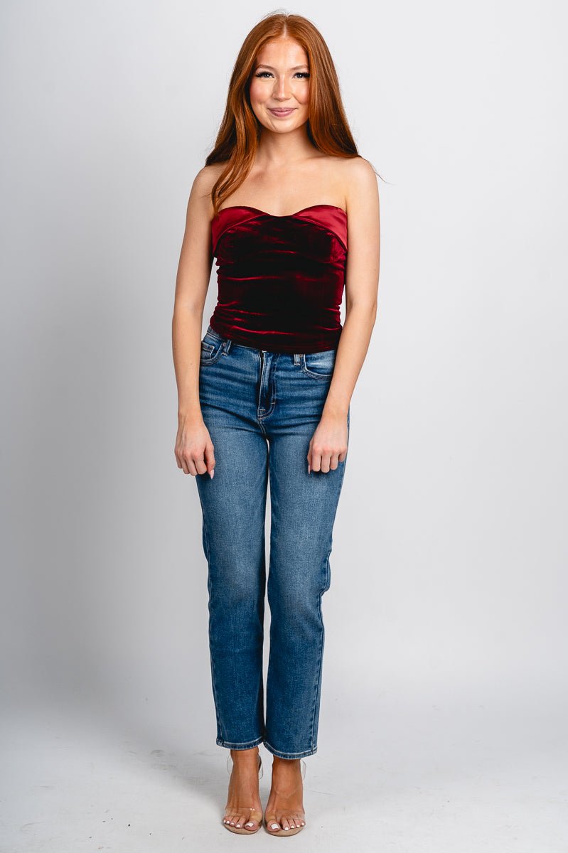 Velvet bustier top burgundy