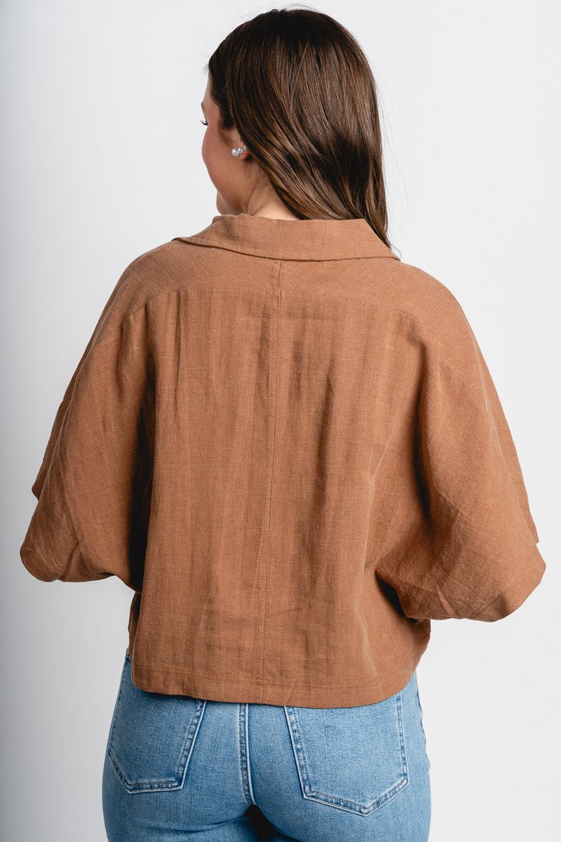 Short sleeve collared top rattan