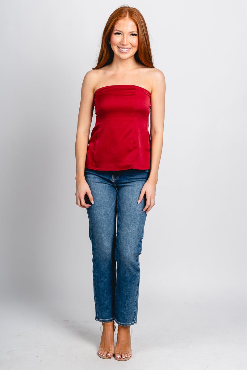 Romy satin strapless top red