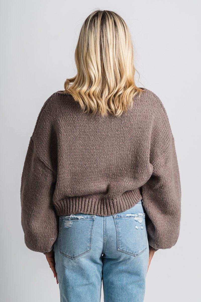 Puff sleeve crop sweater mocha