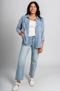 Oversized denim shacket light denim - Affordable Jacket - Unique Easter Style at Lush Fashion Lounge Boutique in Oklahoma