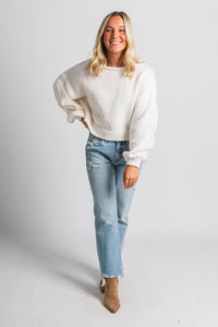 Puff sleeve crop sweater cream - Trendy Sweaters | Cute Pullover Sweaters at Lush Fashion Lounge Boutique in Oklahoma City