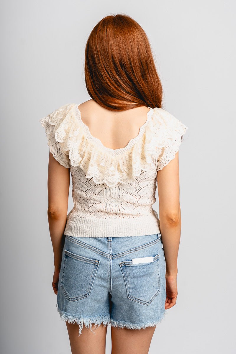 Ruffle lace top ivory