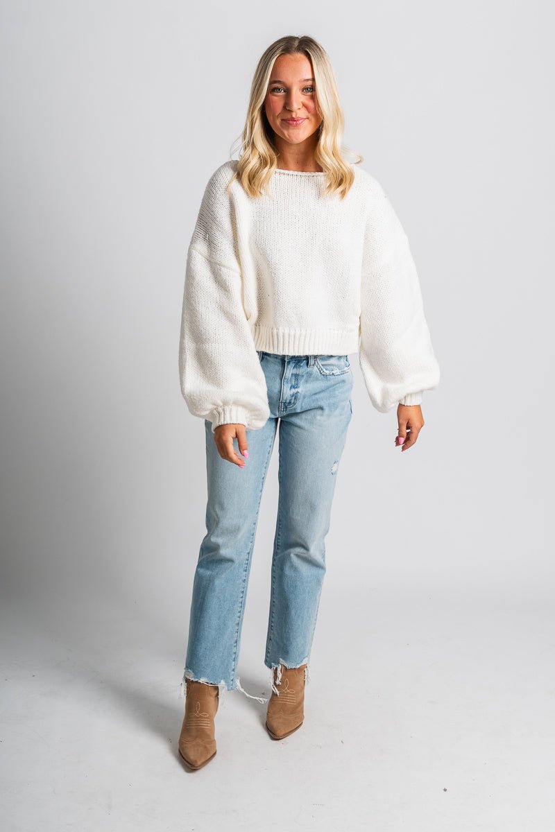 Puff sleeve crop sweater cream – Unique Sweaters | Lounging Sweaters and Womens Fashion Sweaters at Lush Fashion Lounge Boutique in Oklahoma City