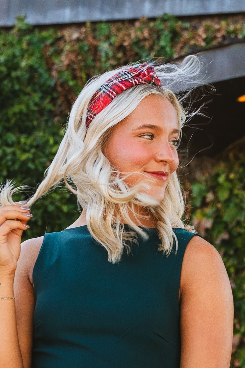 Plaid headband red - Trendy Holiday Apparel at Lush Fashion Lounge Boutique in Oklahoma City