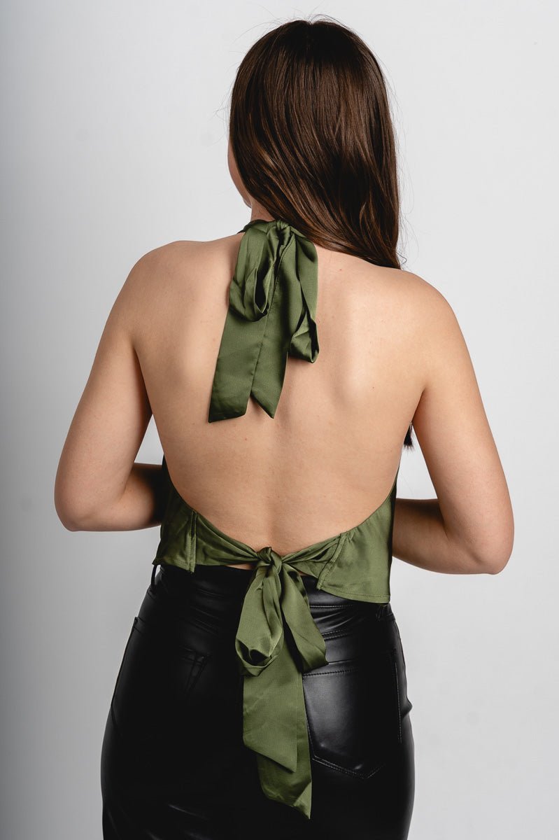 Cowl neck halter top green tea