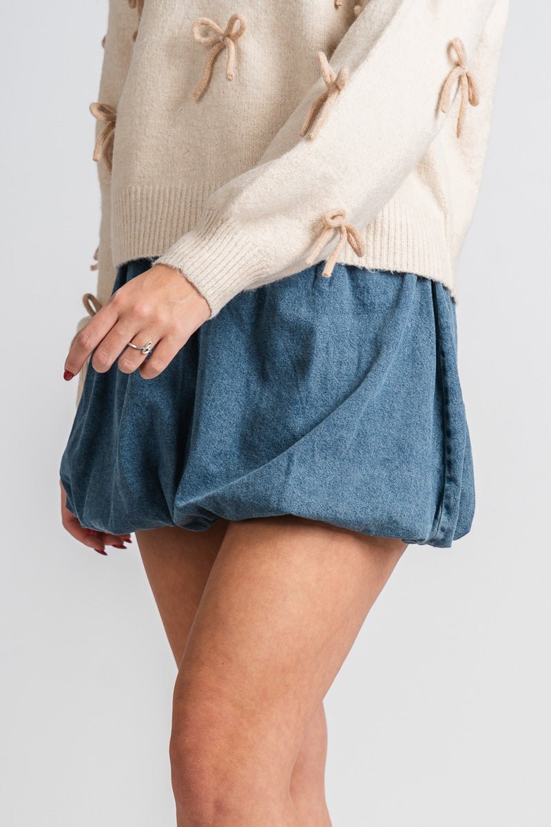 Denim balloon skirt light denim | Lush Fashion Lounge: boutique fashion skirts, affordable boutique skirts, cute affordable skirts