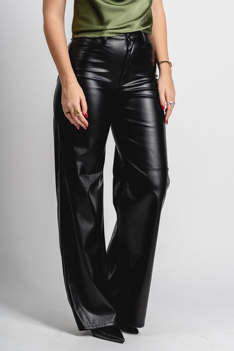 Faux leather wide leg pants black | Lush Fashion Lounge: women's boutique pants, boutique women's pants, affordable boutique pants, women's fashion pants