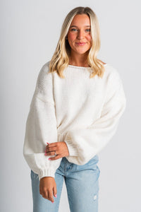 Puff sleeve crop sweater cream – Stylish Sweaters | Boutique Sweaters at Lush Fashion Lounge Boutique in Oklahoma City