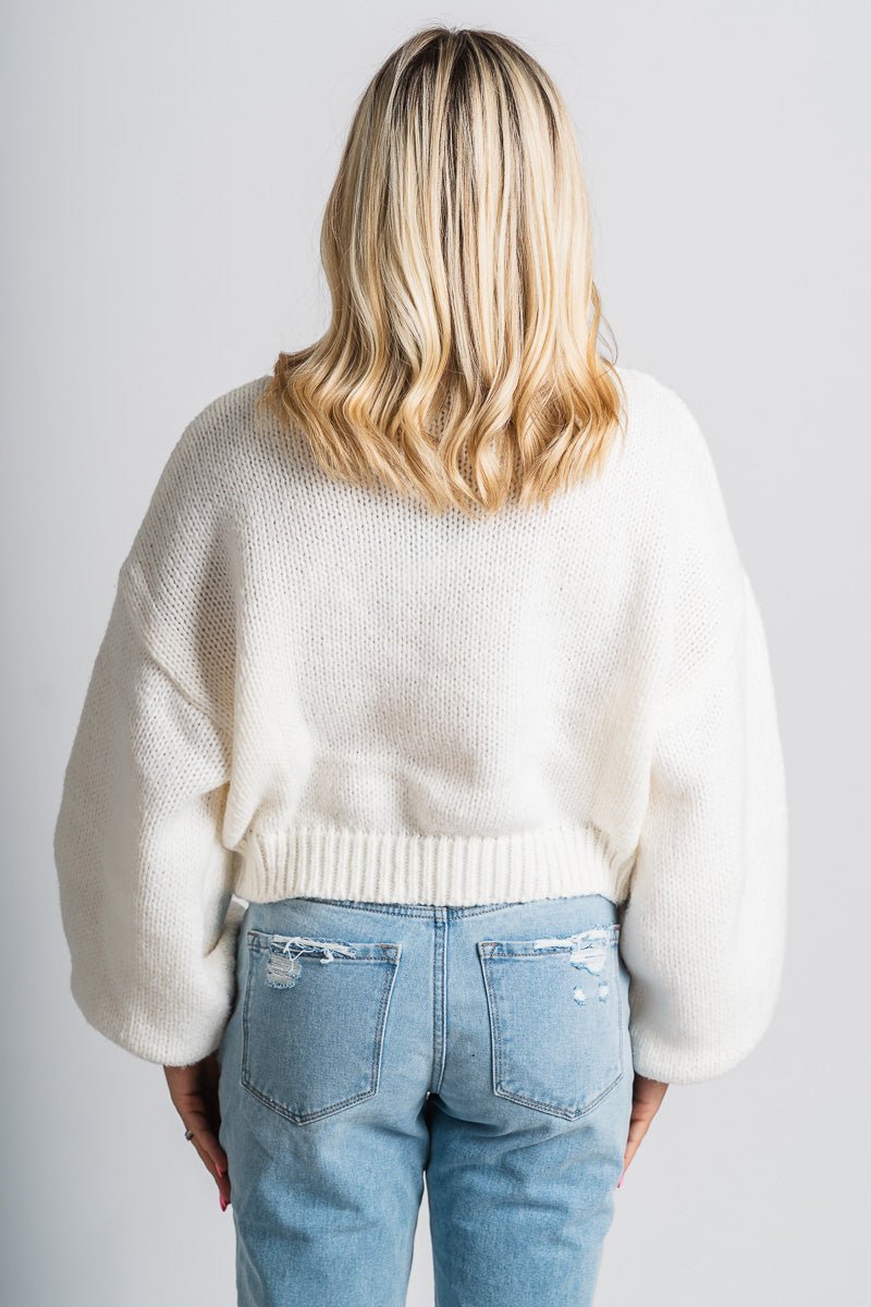 Puff sleeve crop sweater cream