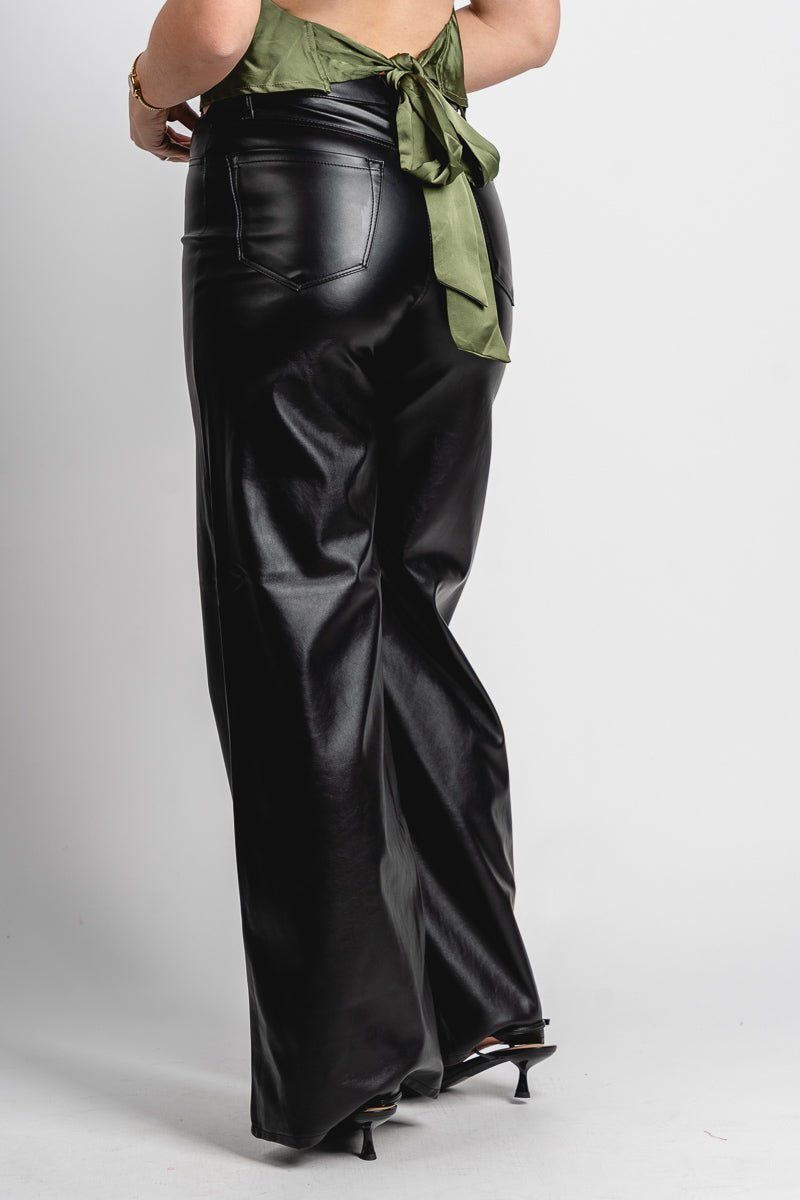 Faux leather wide leg pants black | Lush Fashion Lounge: women's boutique pants, boutique women's pants, affordable boutique pants, women's fashion pants