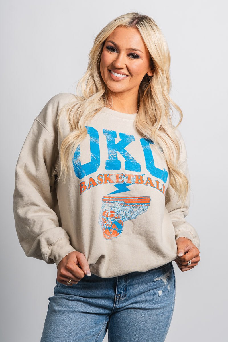 OKC basketball establised thrifted sweatshirt - Trendy Oklahoma City Basketball T-Shirts Lush Fashion Lounge Boutique in Oklahoma City