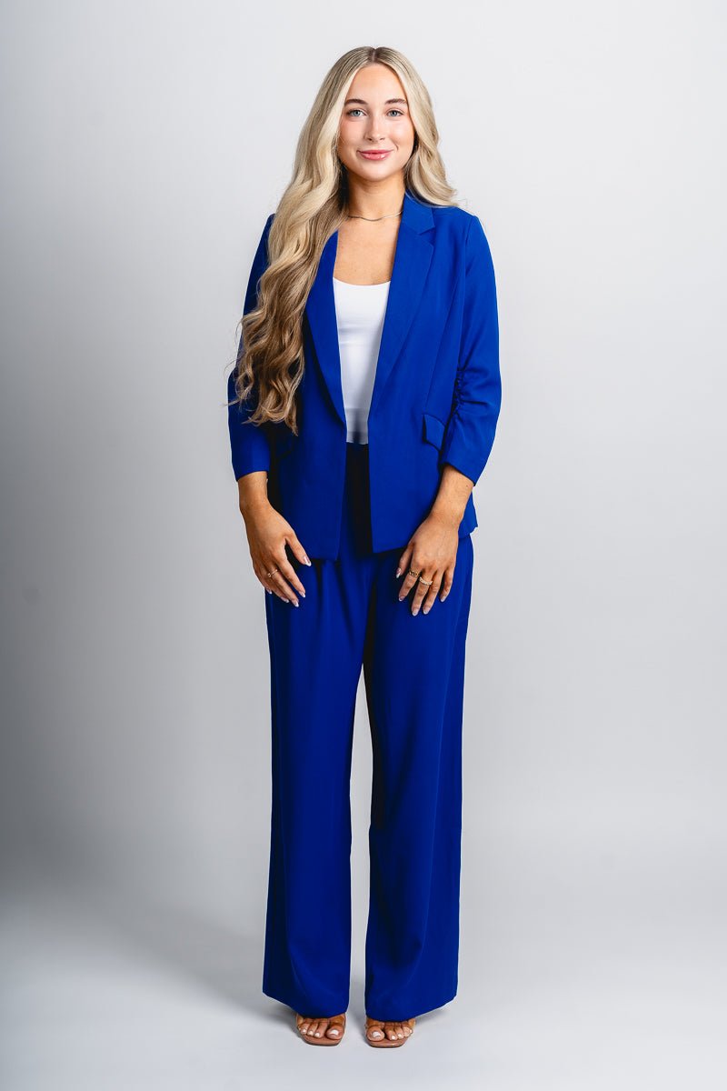 Shirred sleeve blazer royal blue - Oklahoma City inspired graphic t-shirts at Lush Fashion Lounge Boutique in Oklahoma City