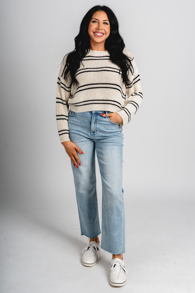 Striped knit top ivory/black