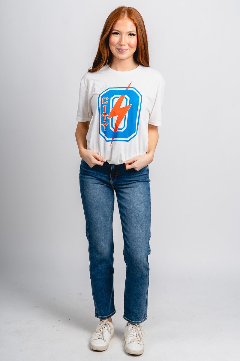 OKC O City bolt unisex t-shirt natural - Oklahoma City inspired graphic t-shirts at Lush Fashion Lounge Boutique in Oklahoma City