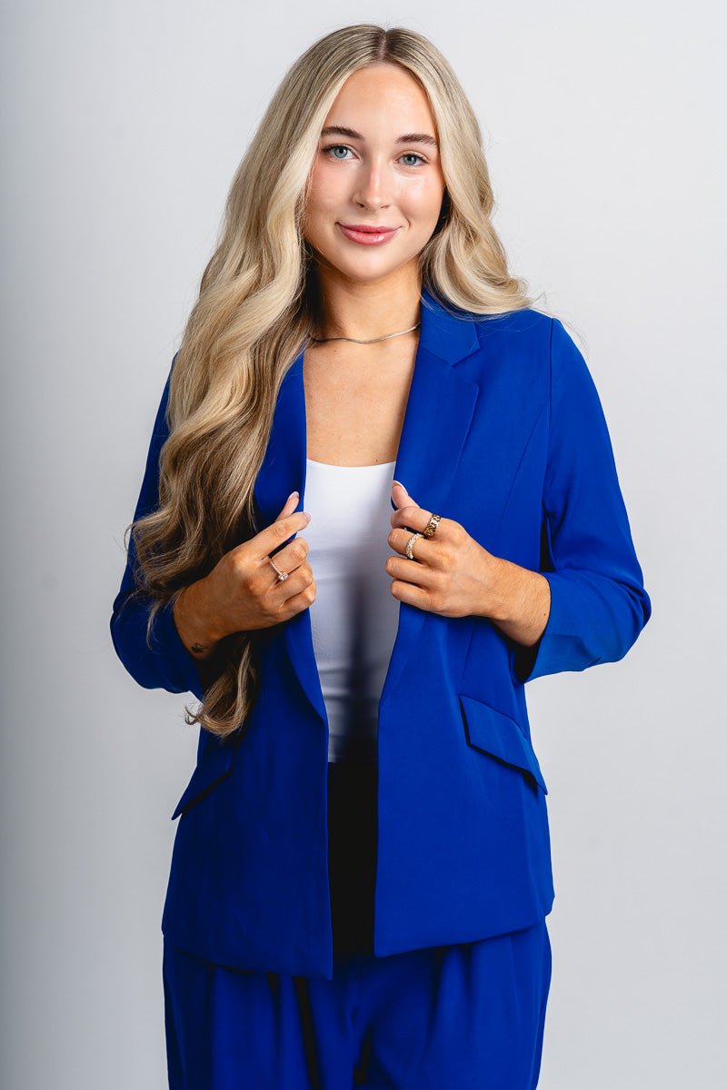Shirred sleeve blazer royal blue - Trendy Oklahoma City Basketball T-Shirts Lush Fashion Lounge Boutique in Oklahoma City