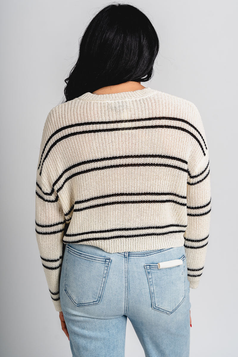 Striped knit top ivory/black