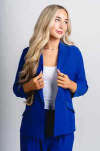 Shirred sleeve blazer royal blue - Trendy OKC Apparel at Lush Fashion Lounge Boutique in Oklahoma City
