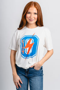 OKC O City bolt unisex t-shirt natural - Trendy Oklahoma City Basketball T-Shirts Lush Fashion Lounge Boutique in Oklahoma City