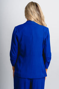 Shirred sleeve blazer royal blue - Vintage OKC Basketball T-Shirts at Lush Fashion Lounge Boutique in Oklahoma City